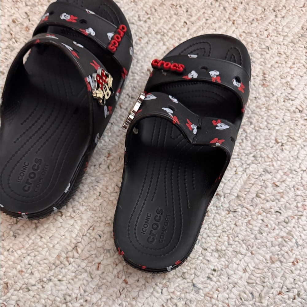 CROCS Black Minnie Mouse Slide Sandals with Red Accents - Picture 9 of 9